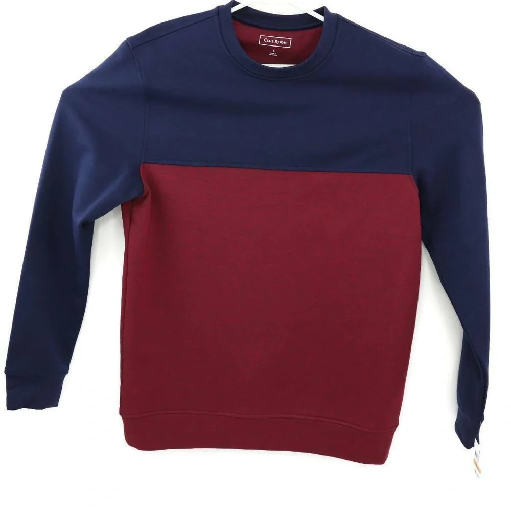 Club Room Mens Fleece Sweatshirt Fire Red Blue Col - Picture 1 of 7